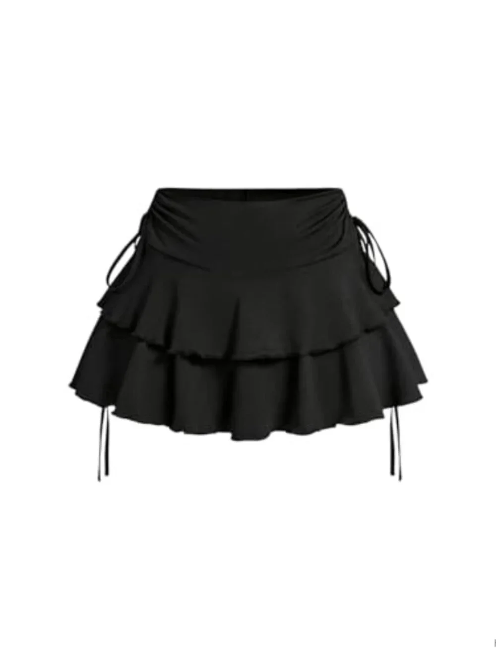 Women's Drawstring Bow Side Tiered Mini Skirt Y2K Ruffle Hem A-Line High